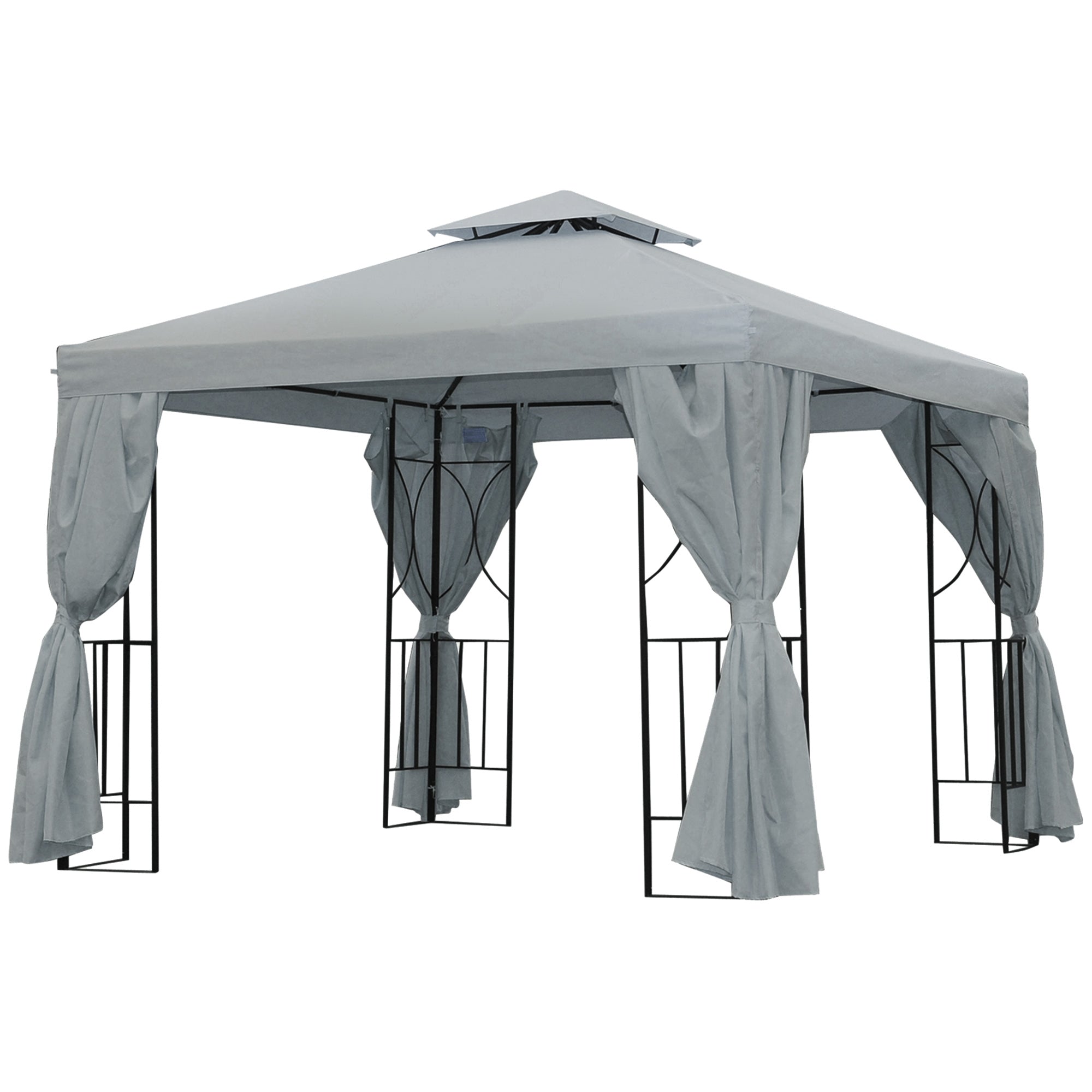 Garden Gazebo Double Roof Canopy Shelter with Sidewalls, Dark Grey