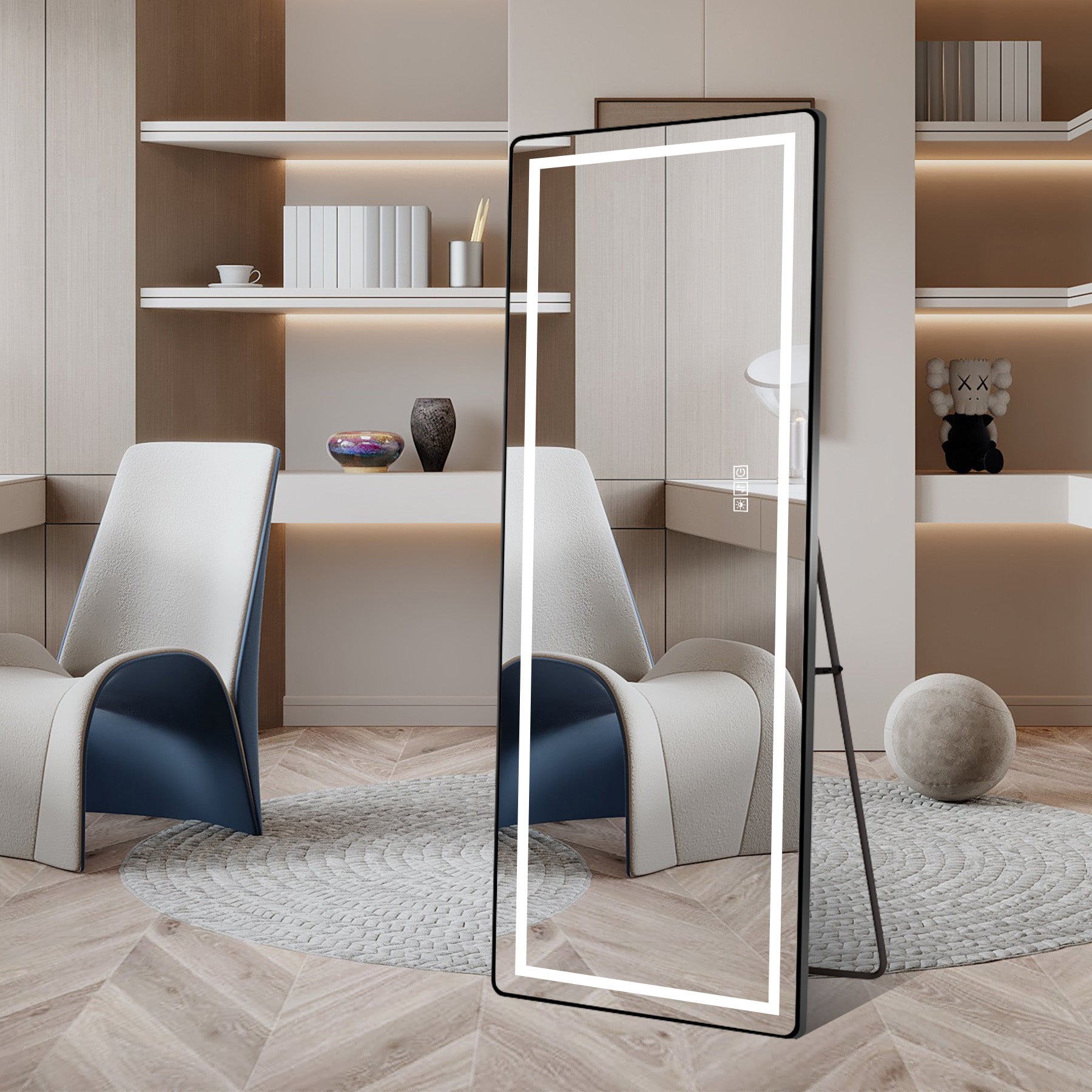 Full-length Vertical Mirror, LED Dimming 163x54CM, Aluminum Alloy Black