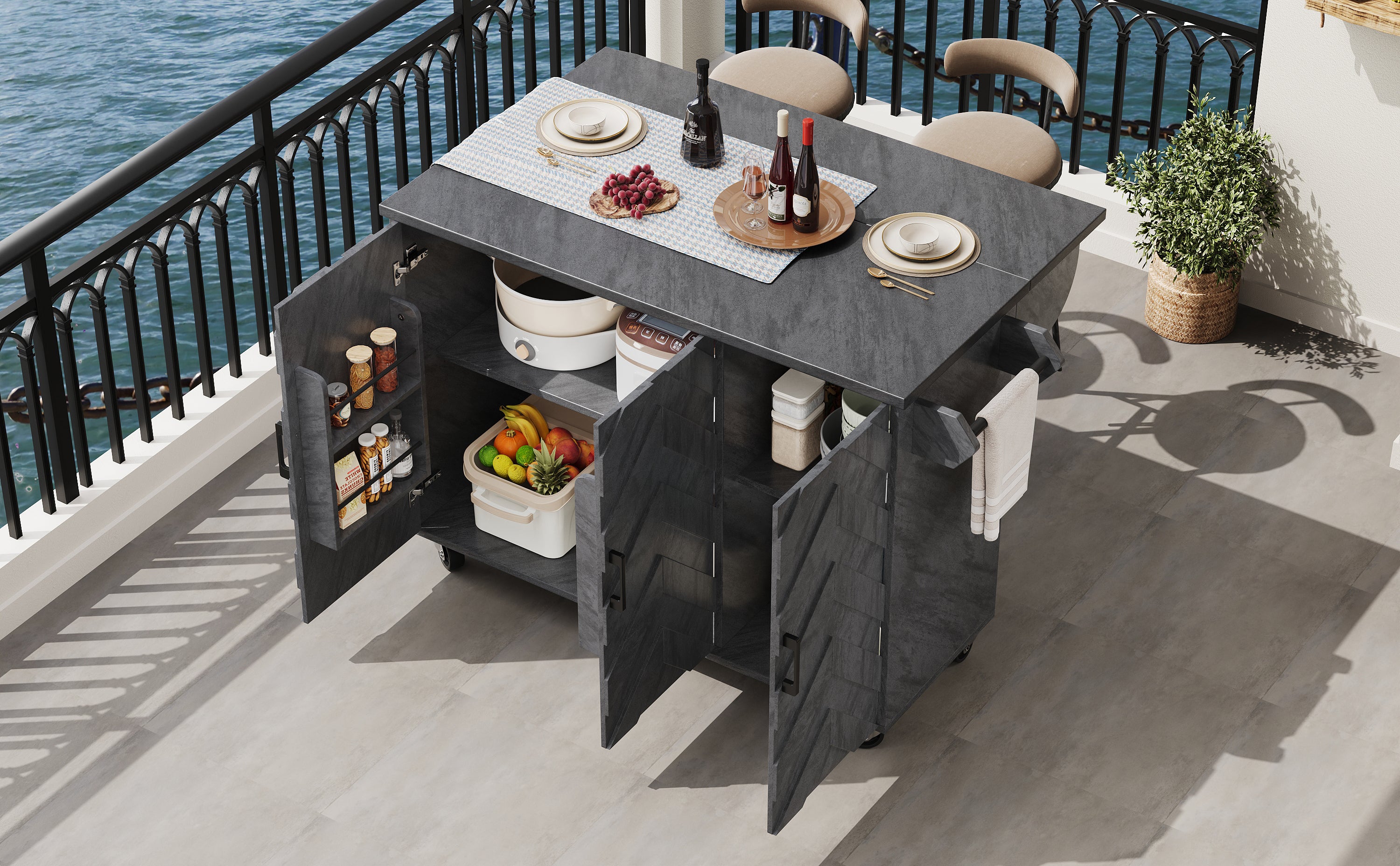 Mobile Kitchen Island Extendable Trolley 3 Drawers Adjustable Shelves