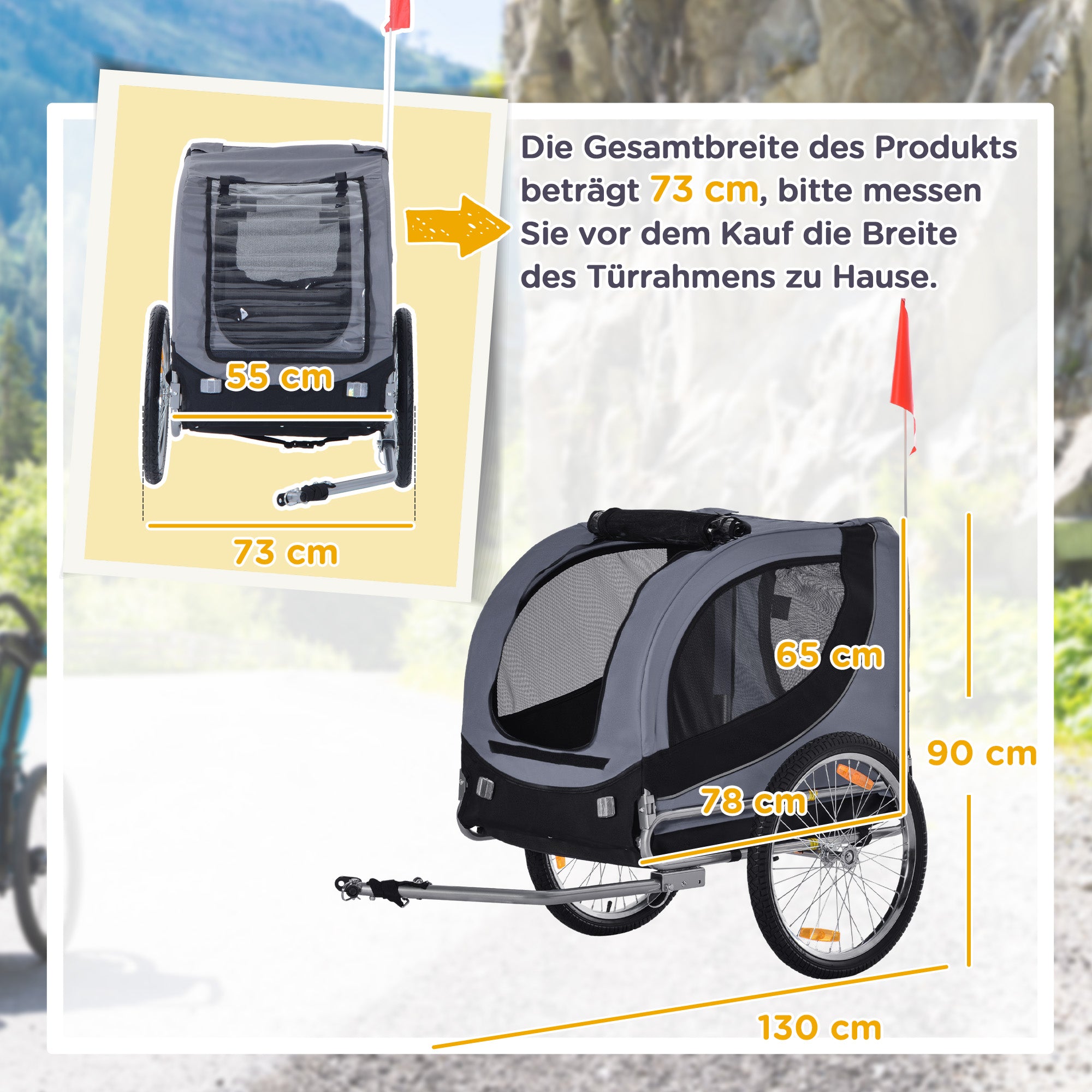 Dog Trailer Bicycle Transporter 130x73x90cm, Grey/Black