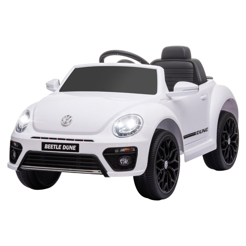 AIYAPLAY Electric Ride-On Car, VW Beetle, 3-5 km/h, with remote control and music, white