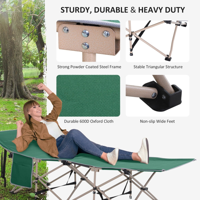 Camping Bed Folding Cot, Portable Military Sleeping Bed with Side Pocket & Carry Bag - Green