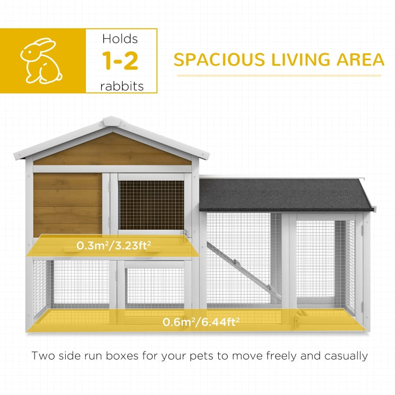 Rabbit Hutch Outdoor, Double Tier with Water-Resistant Roof, Ramp, Yellow