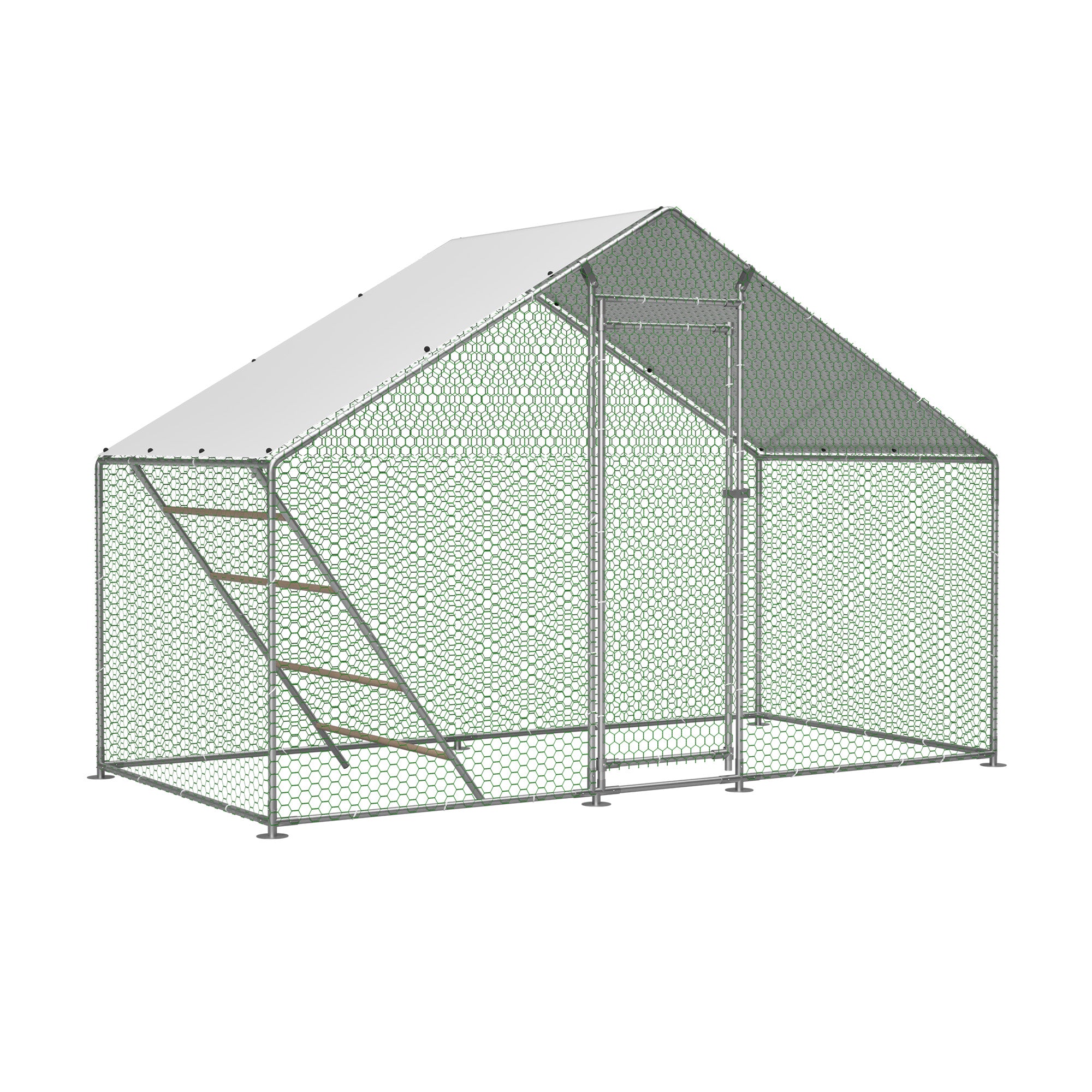 Robust Chicken Coop with Run & Ladder - Secure, Weatherproof, Easy-Clean Habitat - Silver Galvanized Steel