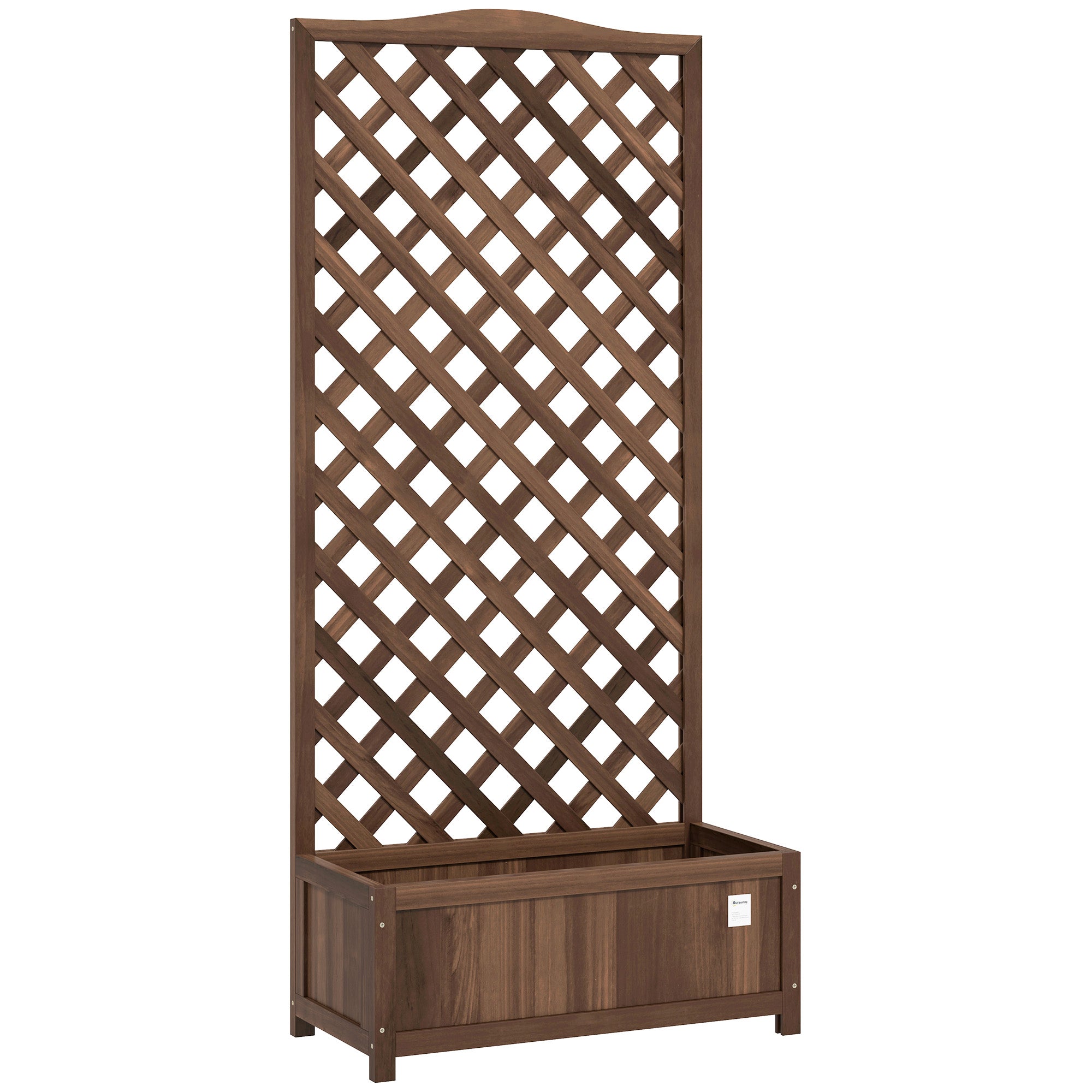 Garden Wooden Planter Box with Trellis, Raised Bed, Dark Brown