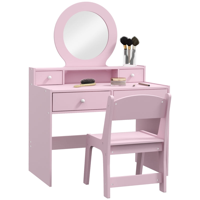 Kids Dressing Table Set Stool, Mirror, and Storage Drawers, MDF
