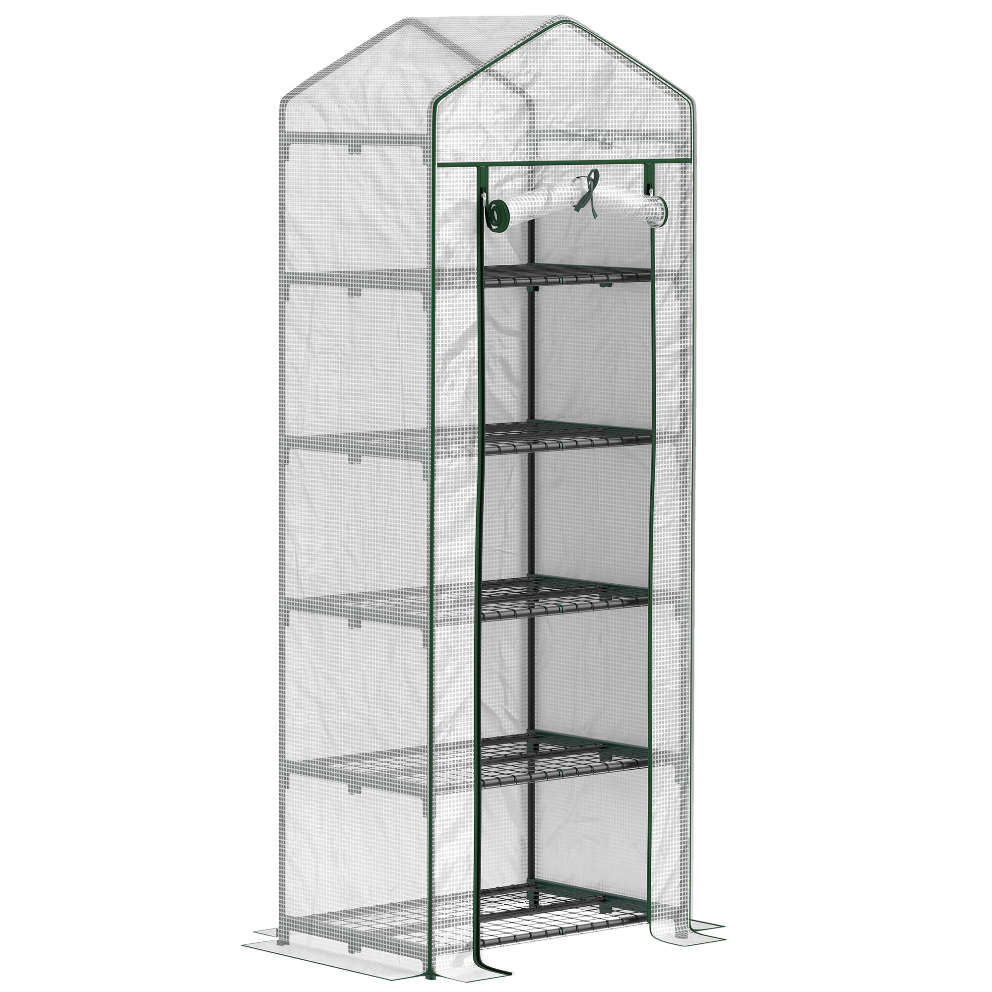Greenhouse with Roll-Up Door and Shelves, Winter-Proof Steel Film, White