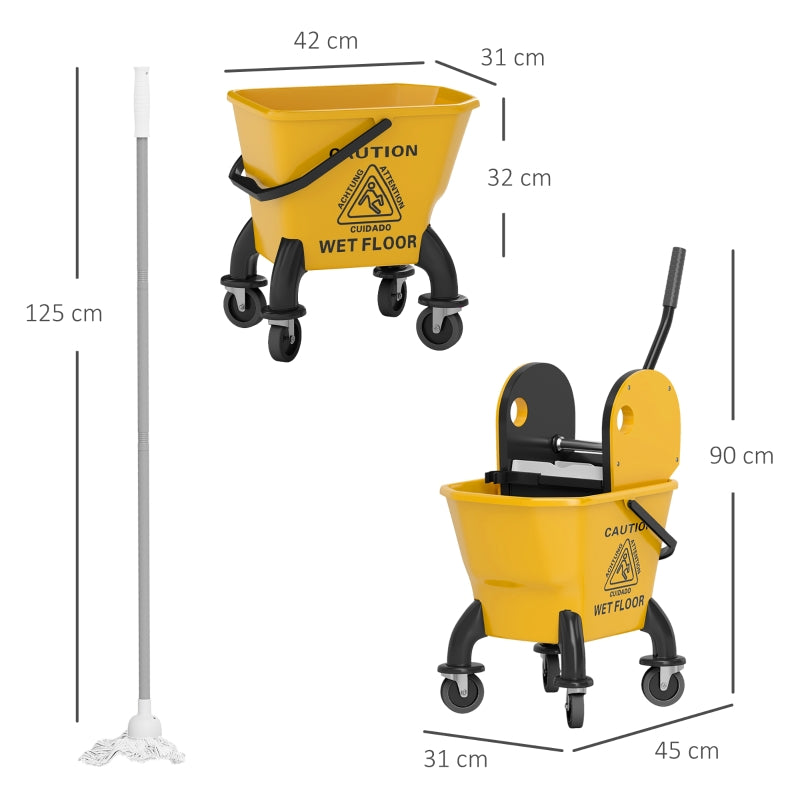 Cleaning Cart Mop Bucket with Press, 26 Liter, Yellow