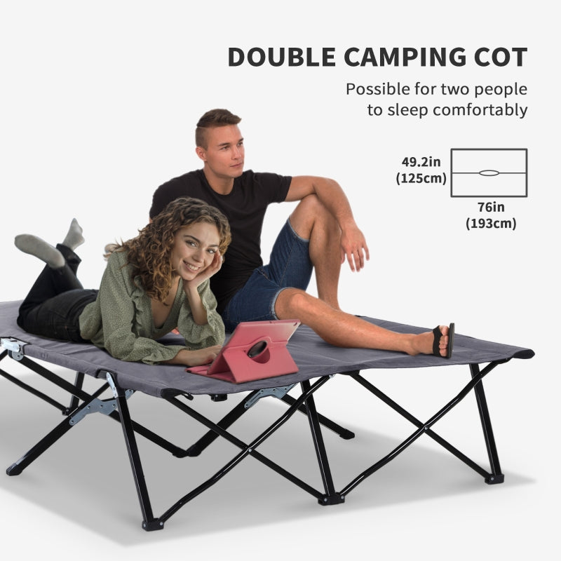 Double Camping Cot Bed Portable with Bag - Grey