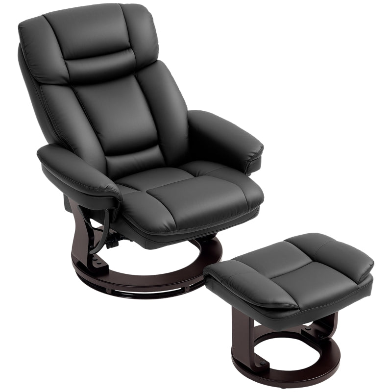 Recliner Chair, 360° Swivel, Footstool, Faux Leather, Black