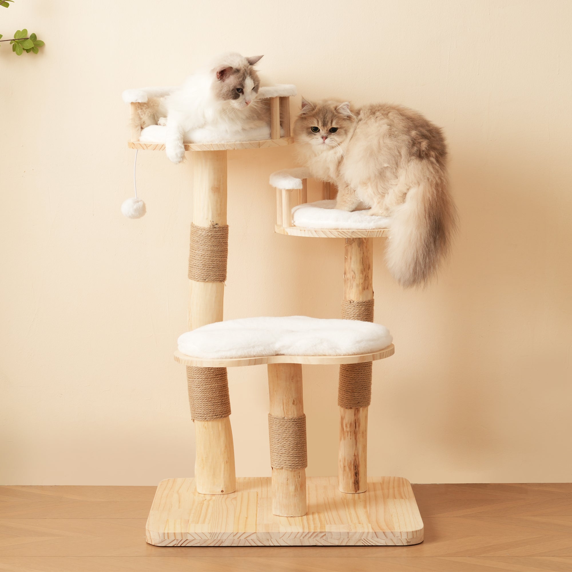 Designer Cat Climbing Frame, 98cm 3-Step Springboard Cloud Imitation, Solid Wood Natural