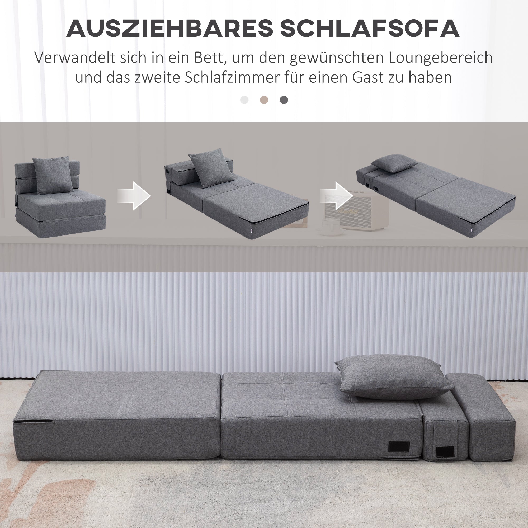 2-in-1 Sleeper Chair, Foldable Sofa Bed/Recliner, 100kg Capacity, Dark Grey