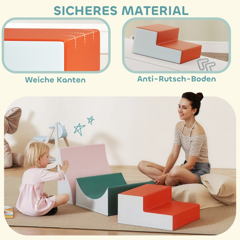 Climbing and Crawling Set, 3-Piece Foam Play Set for Toddlers, Light Grey Faux Leather