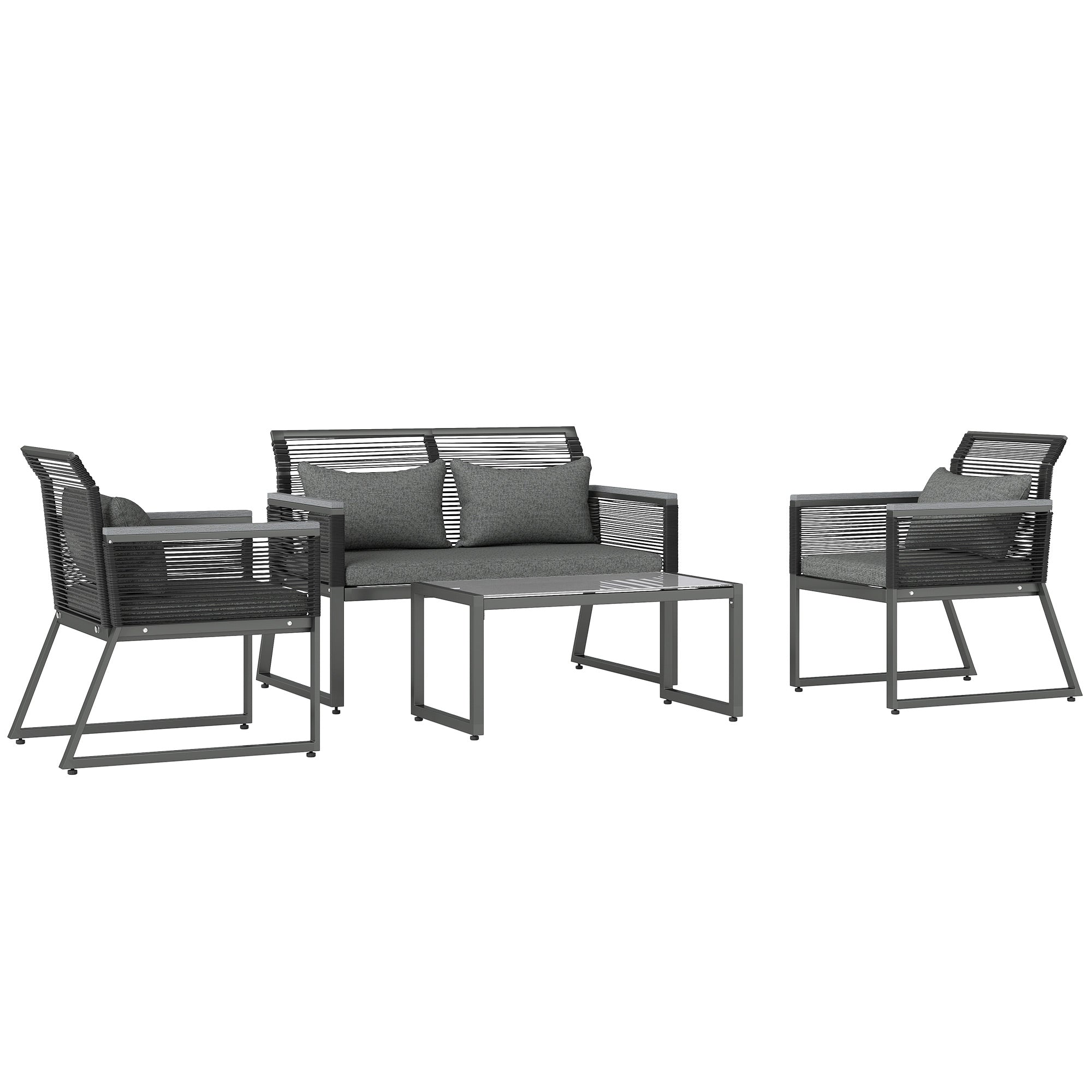 4 Pieces Garden Furniture Set, Rattan, Charcoal Grey
