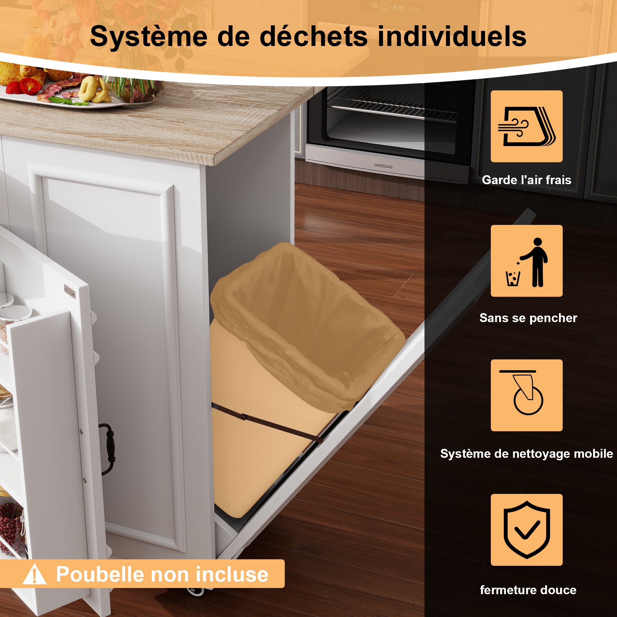 Kitchen Island with Power Outlet, Storage & Work Surface - White