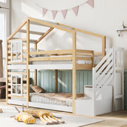 Children's Treehouse Bunk Bed 90x200cm Window Design Storage - Natural & White