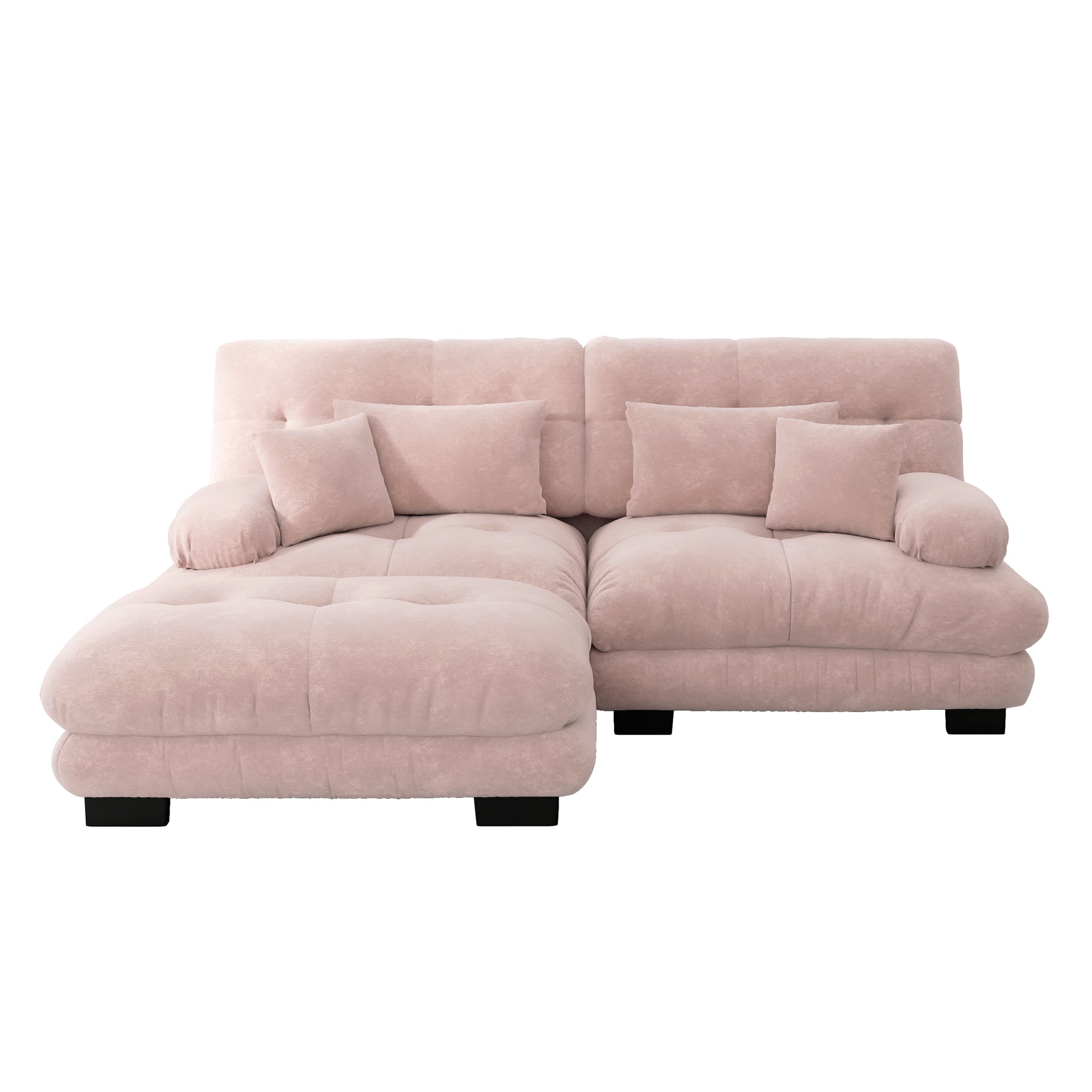 Cloud Corner Sofa, Double Sofa with Lumbar & Decorative Pillows, Ottoman, Chenille Pink
