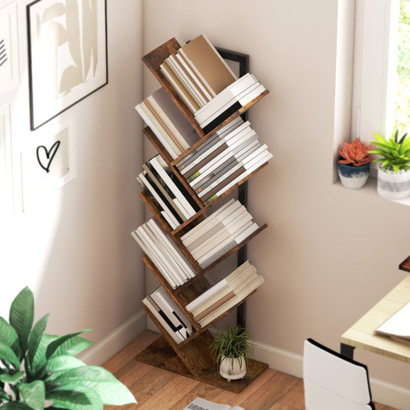 Eight-Section Tree Bookcase, Unique Design Shelf, Wood-Effect