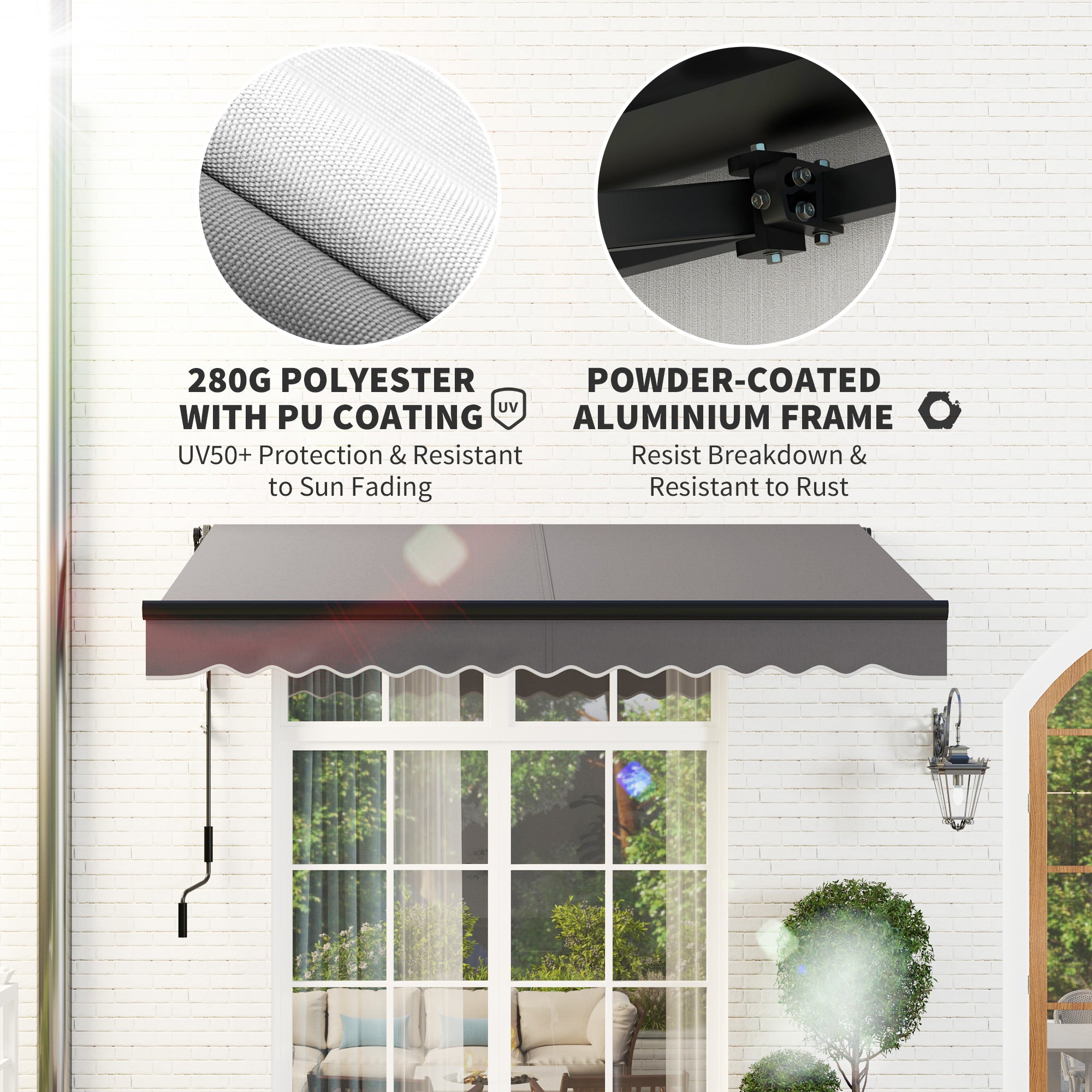 3 x 2.5m Electric Awning LED Remote Retractable UV50+ Sun Shade Aluminium Dark Grey