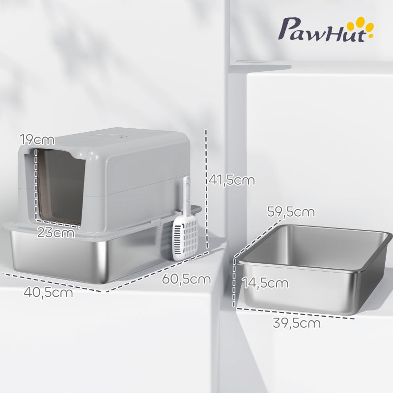 Cat Litter Box, Tray, Filter, Scoop, Grey/Silver