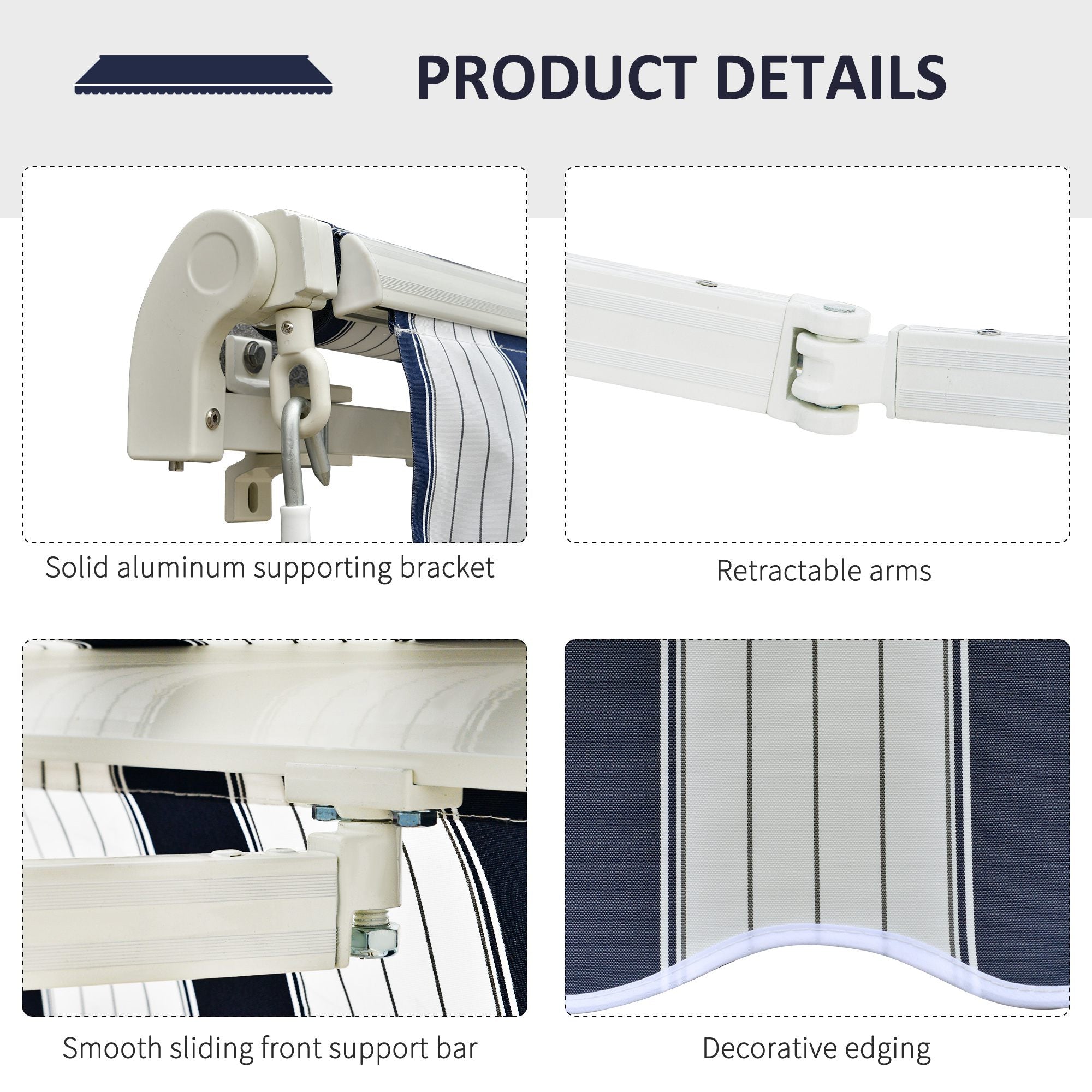 Manual Retractable Awning 3.5x2.5m Dark Blue/White Stripes