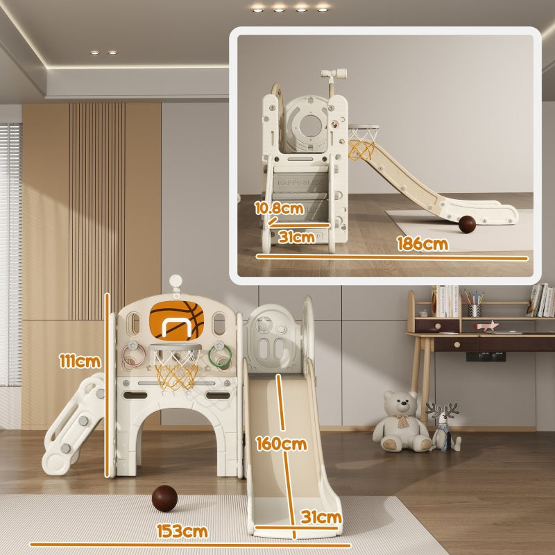Children's Play Structure with 7-in-1 Slide, Indoor Playground and Crawl Tunnel, Cream White