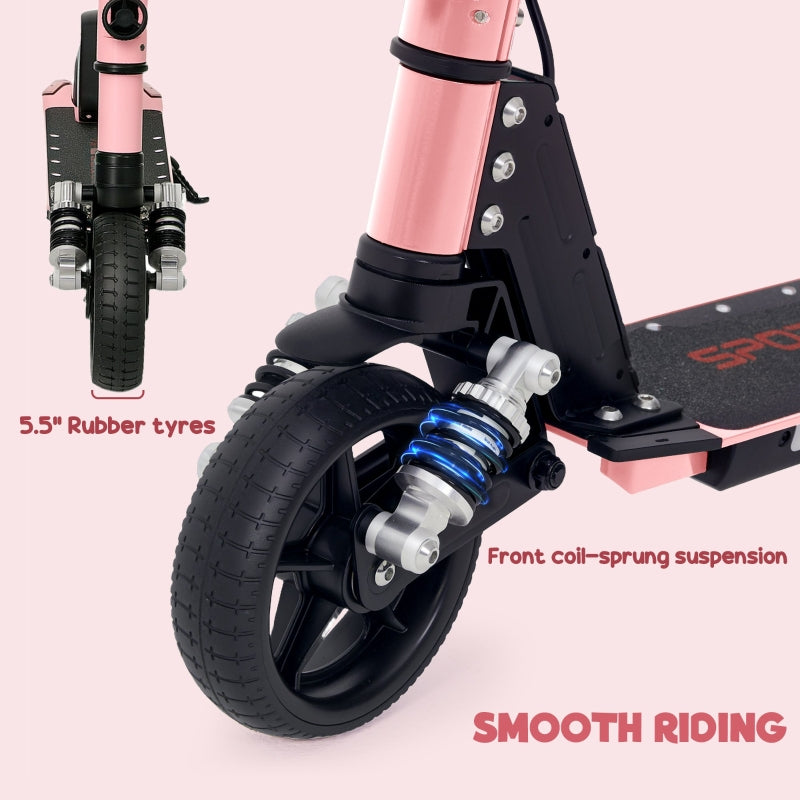 SPORTNOW Folding Electric Scooter with Dual Brakes, Front Suspension, LED Lights, Pink