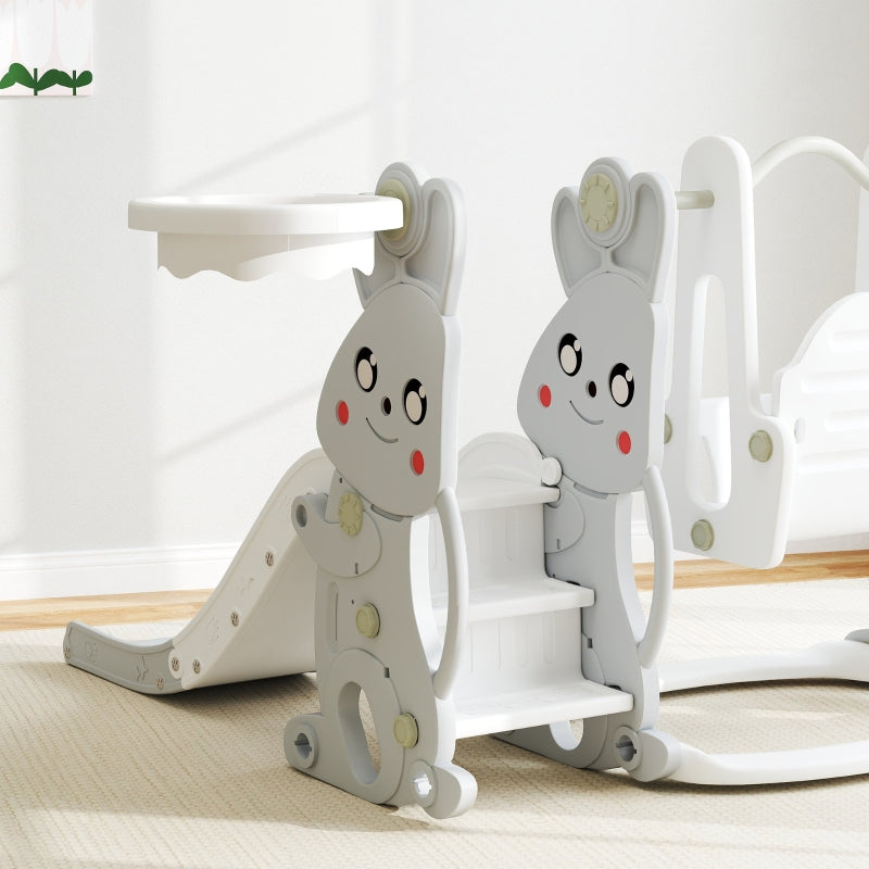 AIYAPLAY 4-in-1 children's slide with swing, climbing frame, basketball hoop, gray