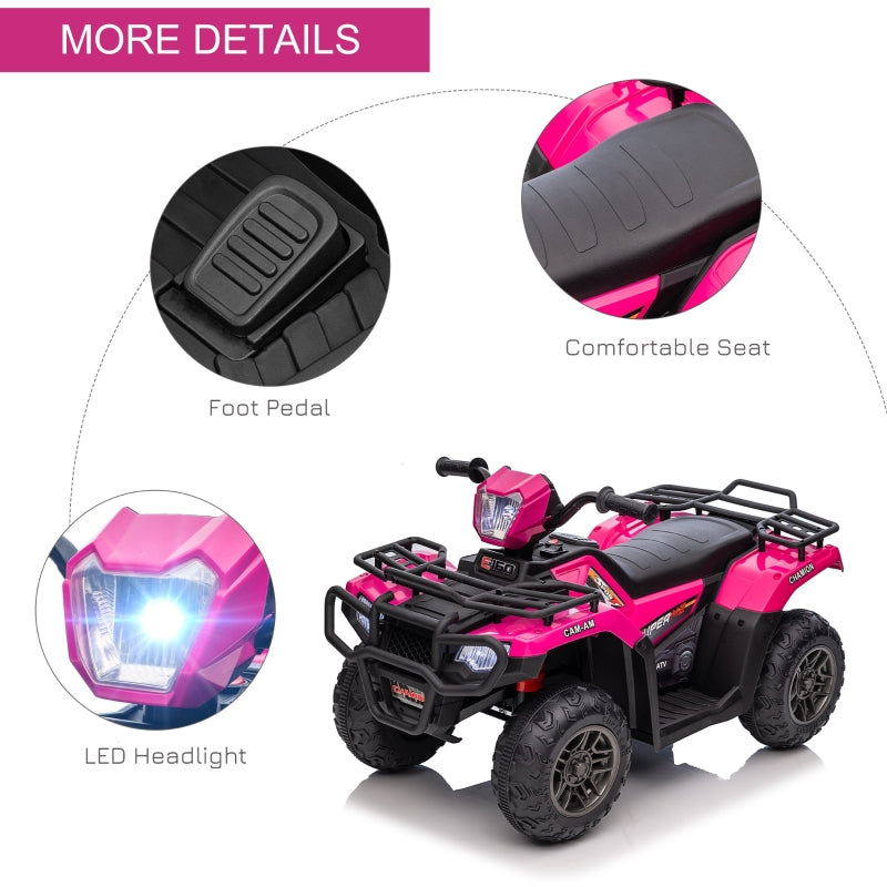 Kids Quad Bike, 12V Ride-On ATV with Music & LED Headlights - Pink