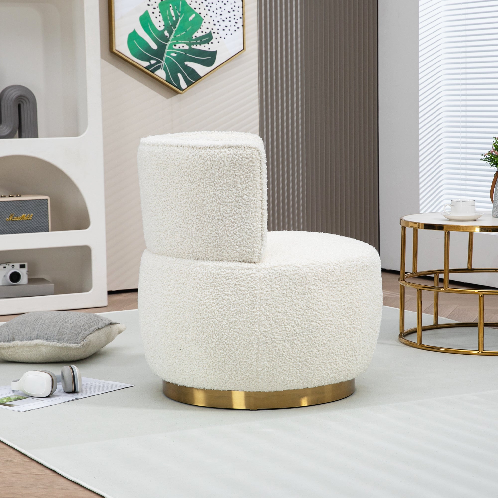 Modern Swivel Chair 360-Degree Comfortable Backrest Teddy Velvet White