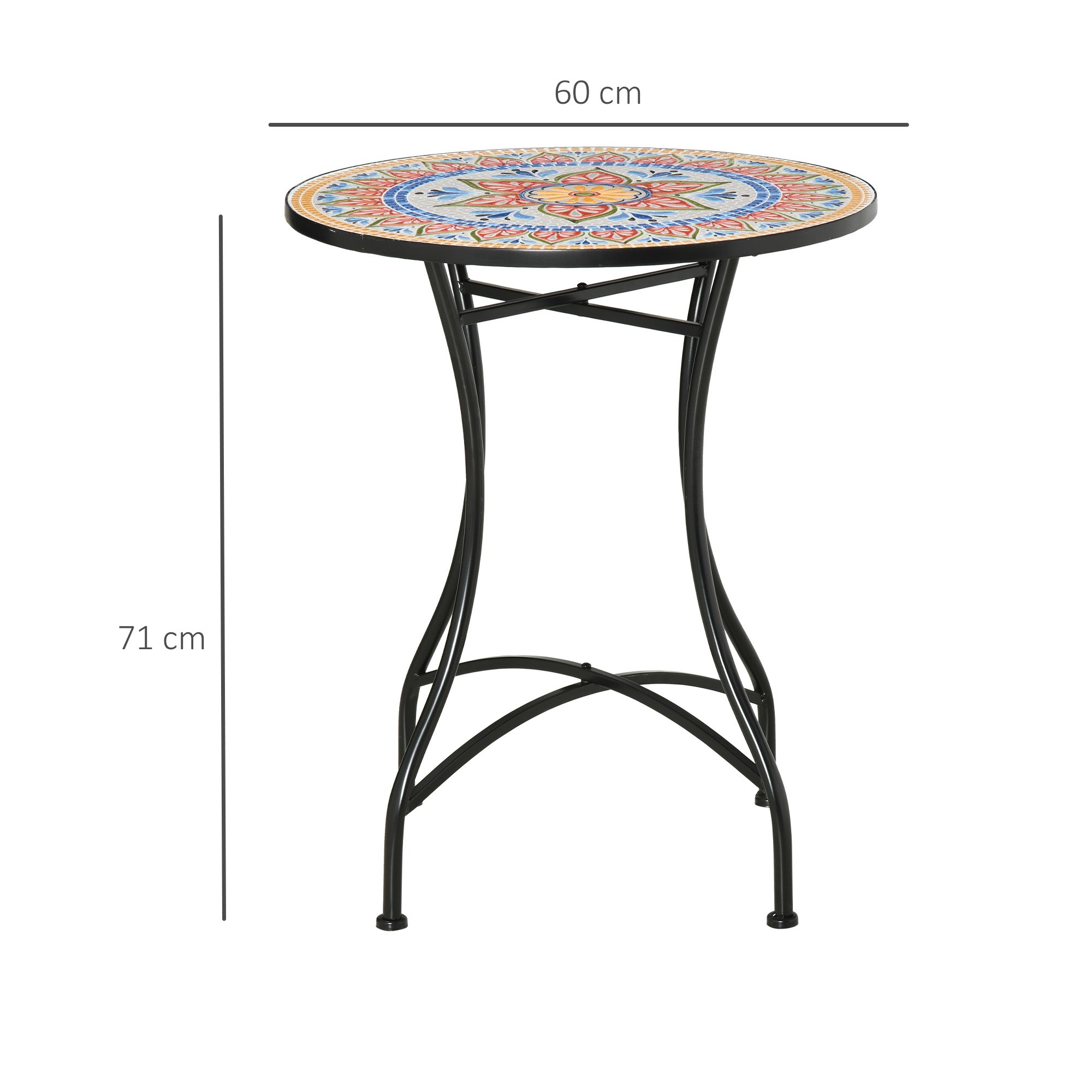 Garden Table Mosaic Bistro Side Table Round Ø60 cm, Ceramic Metal Red+Blue+White