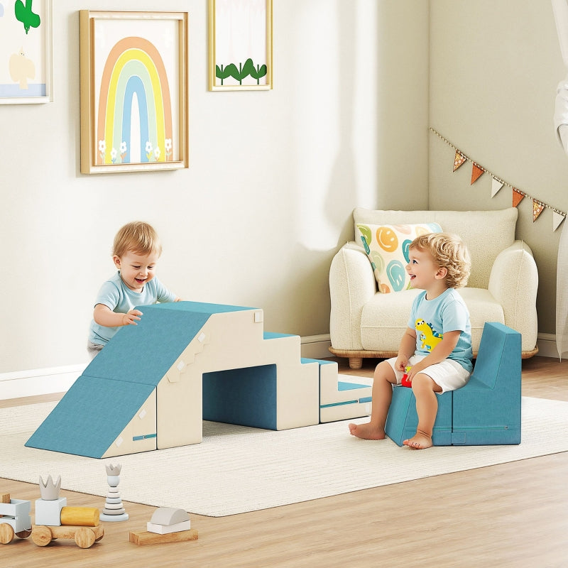 Soft Play Blocks Set, 2-Piece Toddler Climbing Foam, Beige+Blue