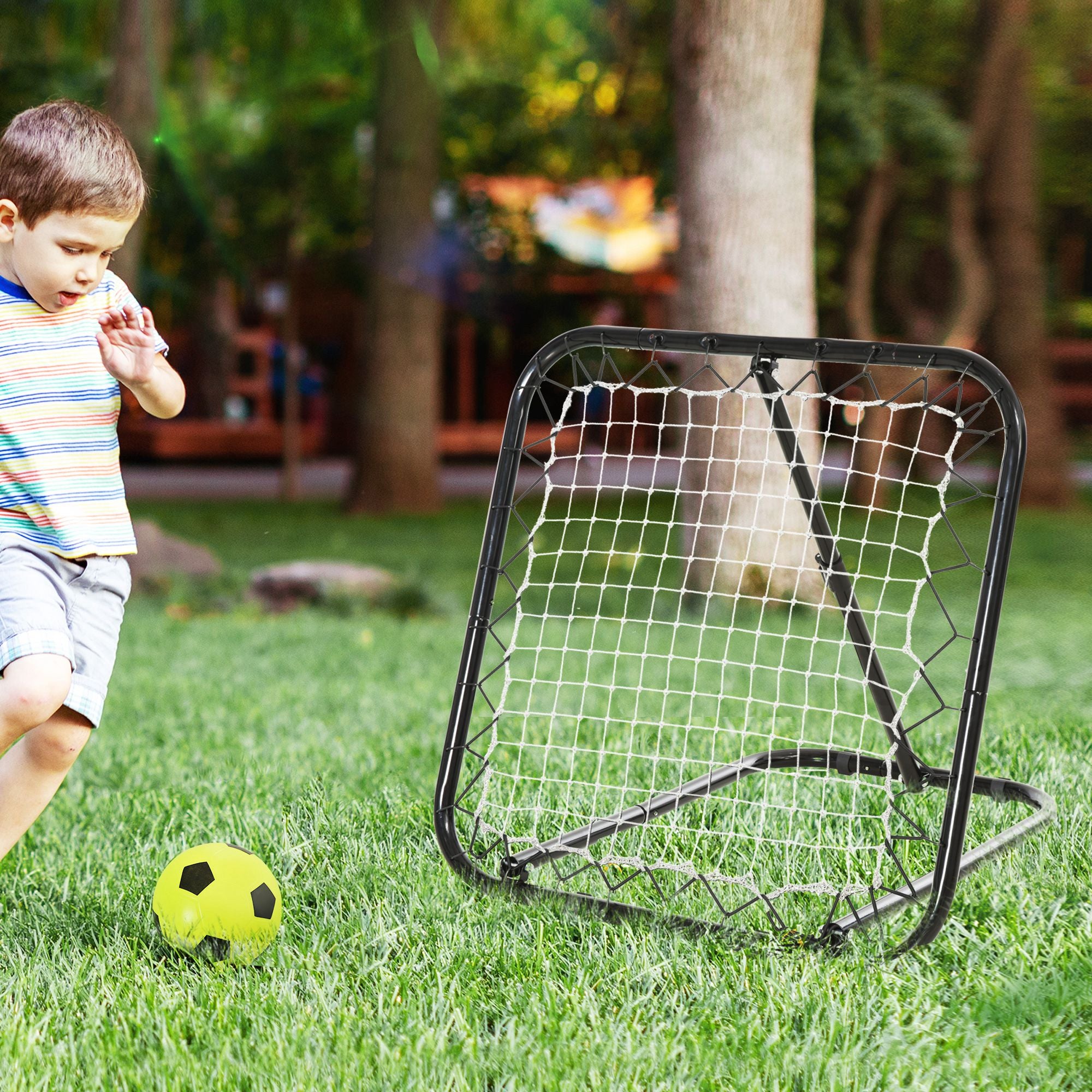 Football Rebounder Foldable Kickback Goal 5 Levels, Metal Black