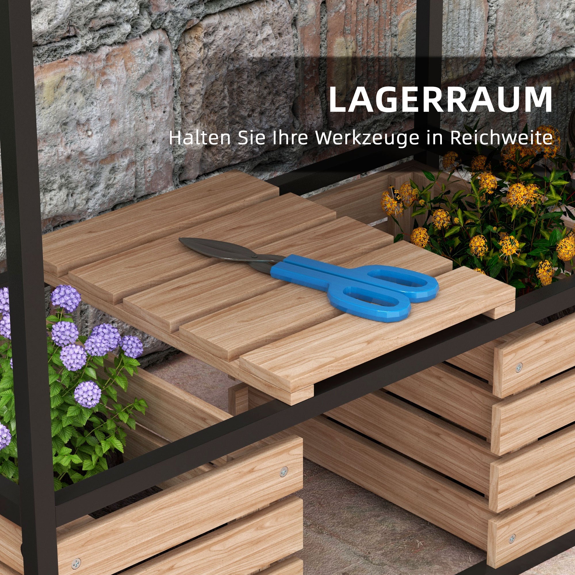 Wooden Raised Bed, 2-Tier Flower Box with Shelf 83x39x100 cm, Light Brown