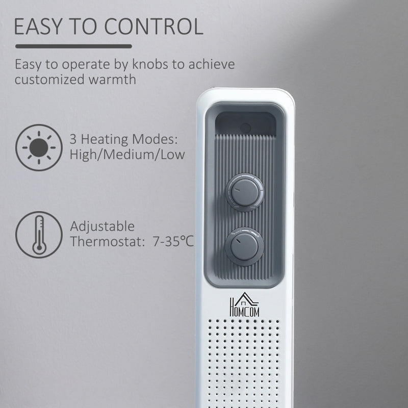 1500W Oil Filled Radiator, 7 Fin Portable Electric Heater, White