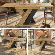 Telescopic Dining Table 119-158.5x80cm Extendable X-Legs - Wood Color