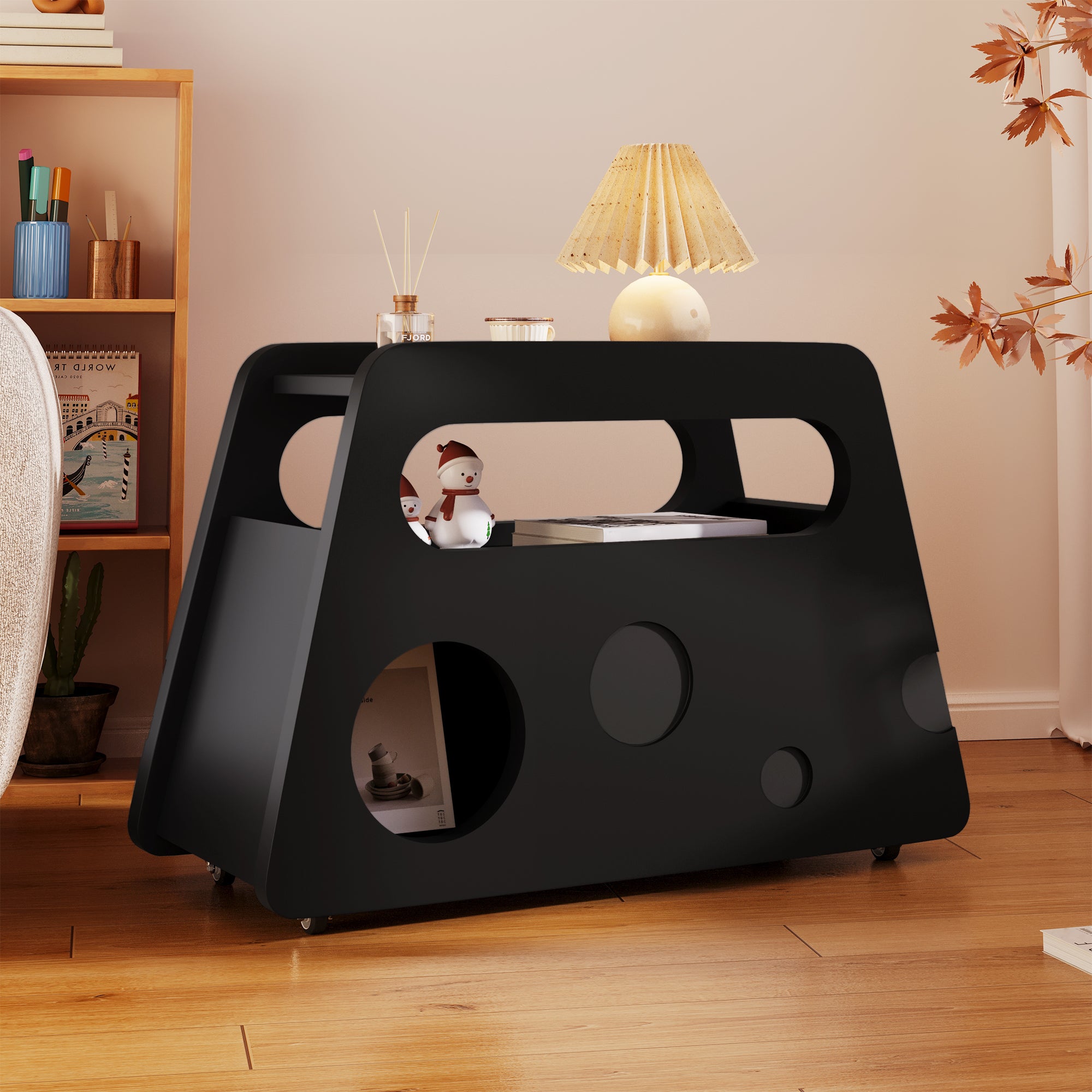 Sideboard, Mobile Space-Saving Side Table, Black