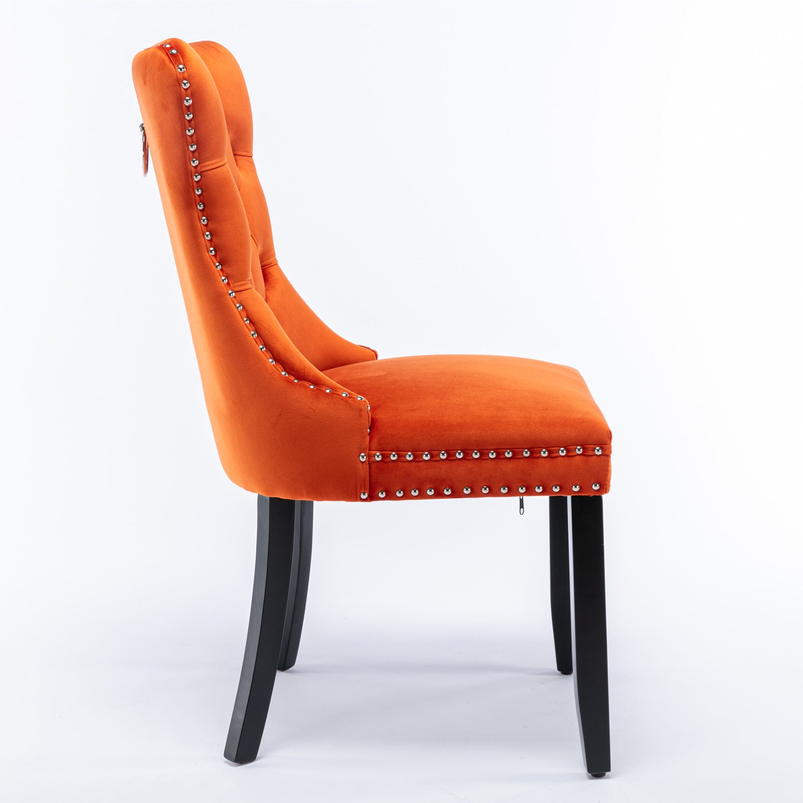 Nikki Collection Tufted Solid Wood Dining Chair with Nailhead Trim, Velvet Orange