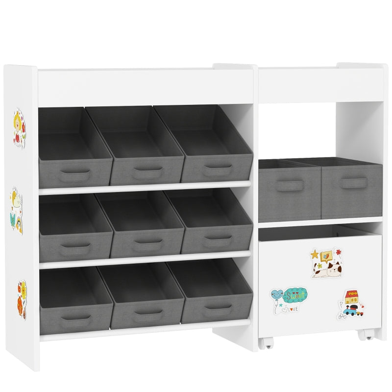 Kids Toy Storage Unit with 11 Bins, Cabinet, Top Shelves, White