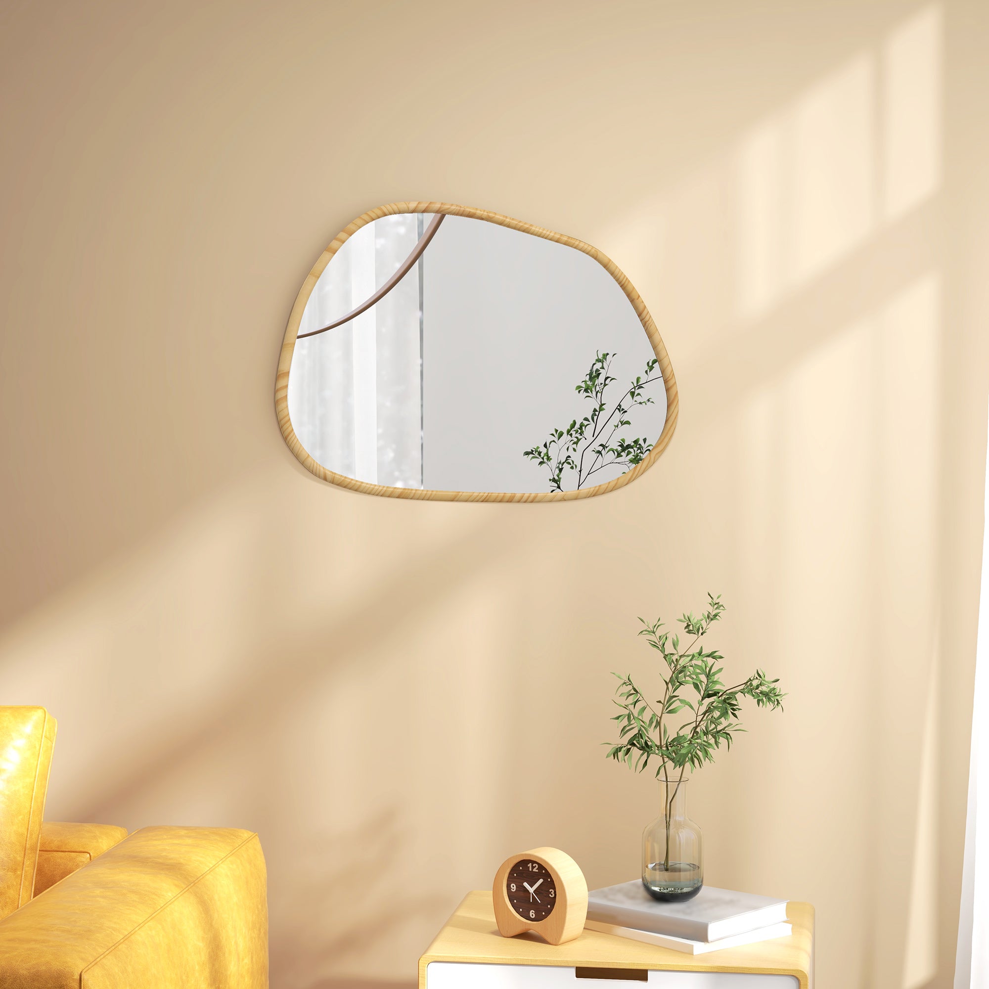 Wall Mirror Asymmetrical, Bathroom Living Room Hallway Bedroom, Wooden