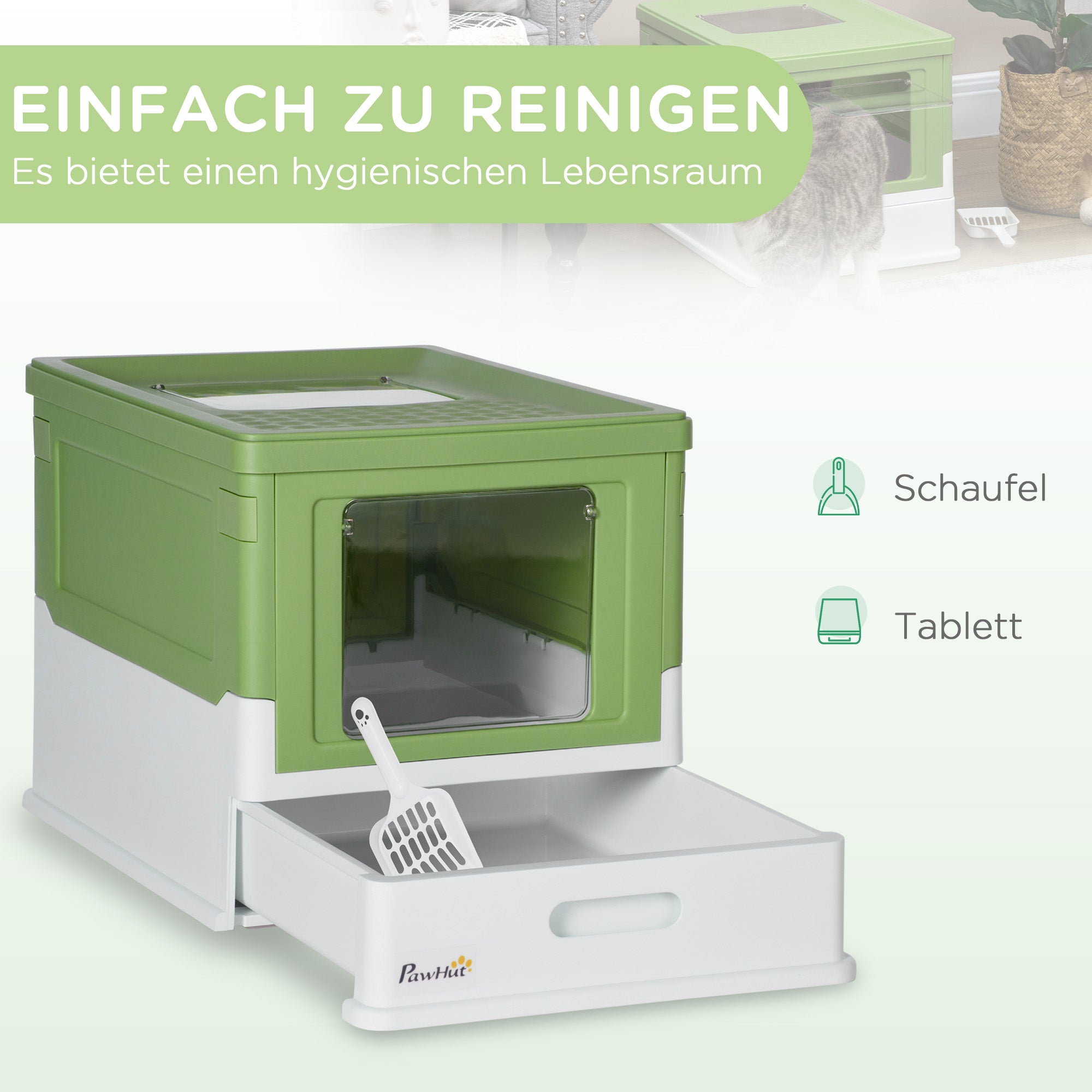 Cat Litter Box, Lid & Bottom Tray, Scoop & Deodorizer, Plastic