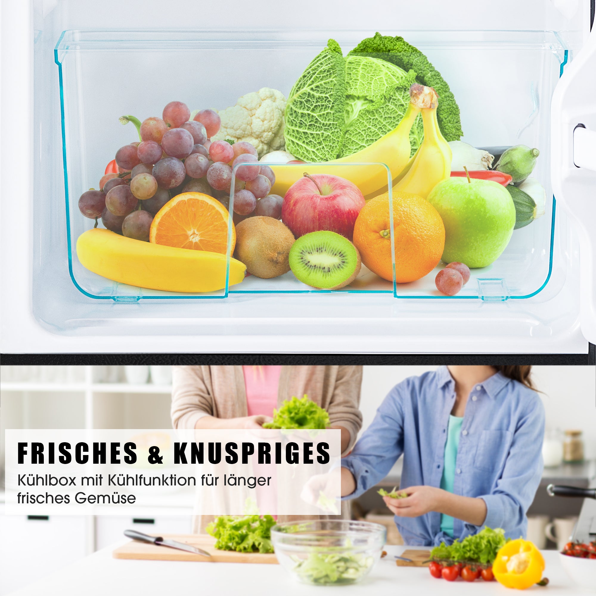 Fridge-freezer Double Door 60L Total Capacity, 86.8cm High, Premium Black