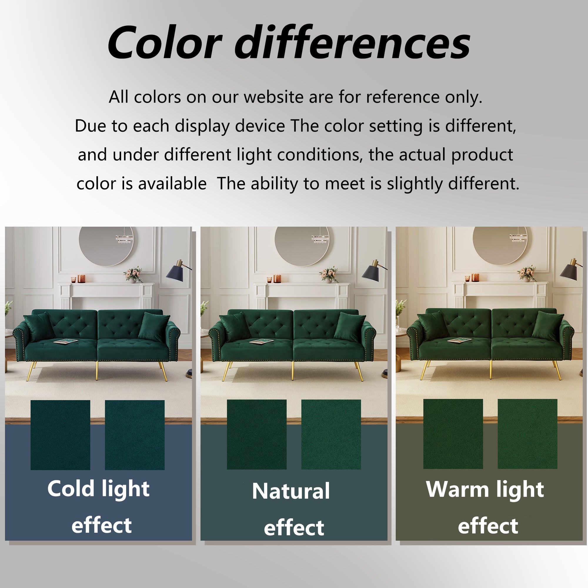 Modern 2-Seater Sofa Bed with 3-Stage Adjustable Backrest, Velvet Upholstery Green