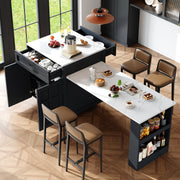 Extendable Bar Table Kitchen Island with Storage, 2 Drawers & Shelves - Black