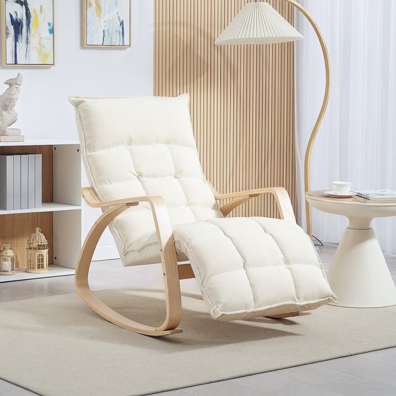 Rocking Chair with Backrest & Footrest, Relaxing Reading, Linen Look Cream White