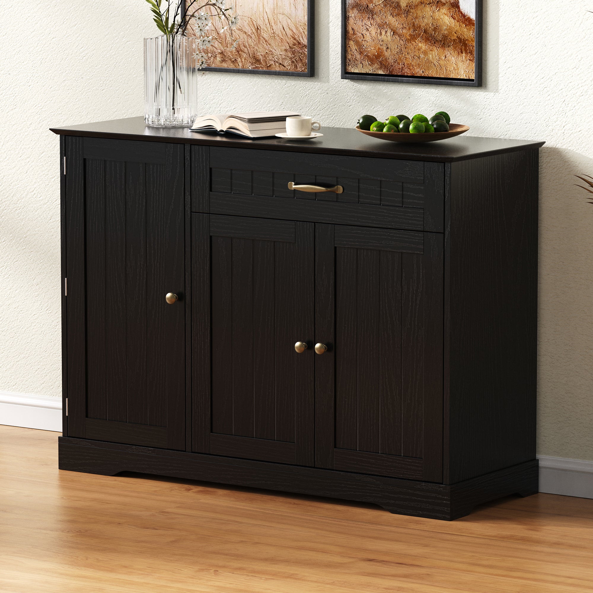 Sideboard Modern Elegant 3 Doors 1 Drawer - Black
