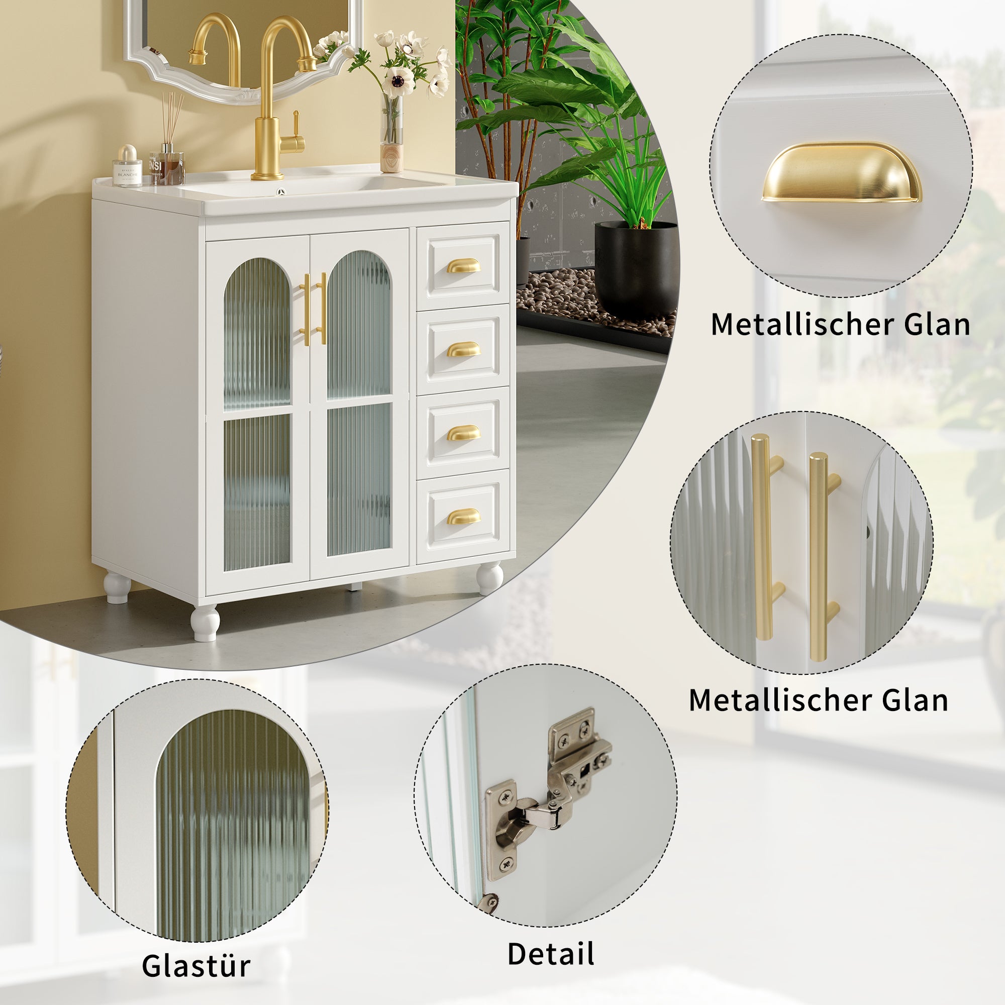 Single Vanity Unit 80cm Base Cabinet Ceramic Washbasin White