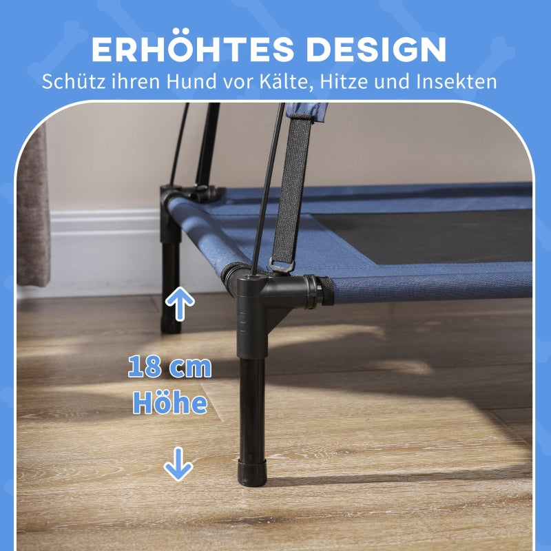 Dog Bed with Canopy, Foldable Elevated, Blue + Black