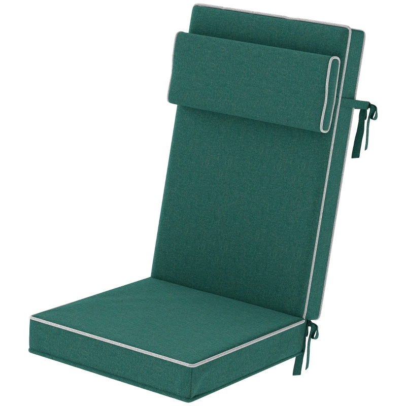 Seat Cushion 120 x 47 x 9.5 cm Water-Repellent with Ties, Headrest, UPF50+ Green