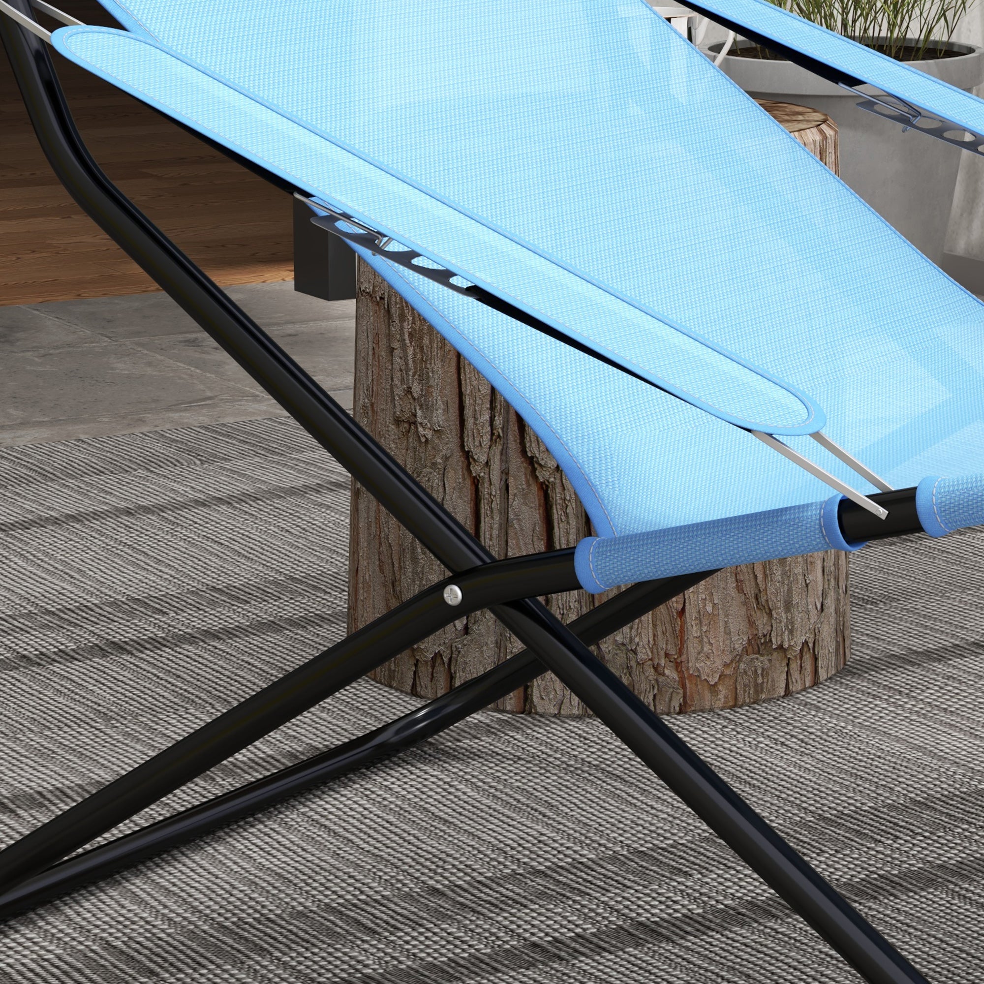 Folding Chair Adjustable Backrest Camping Pillow Mesh Blue